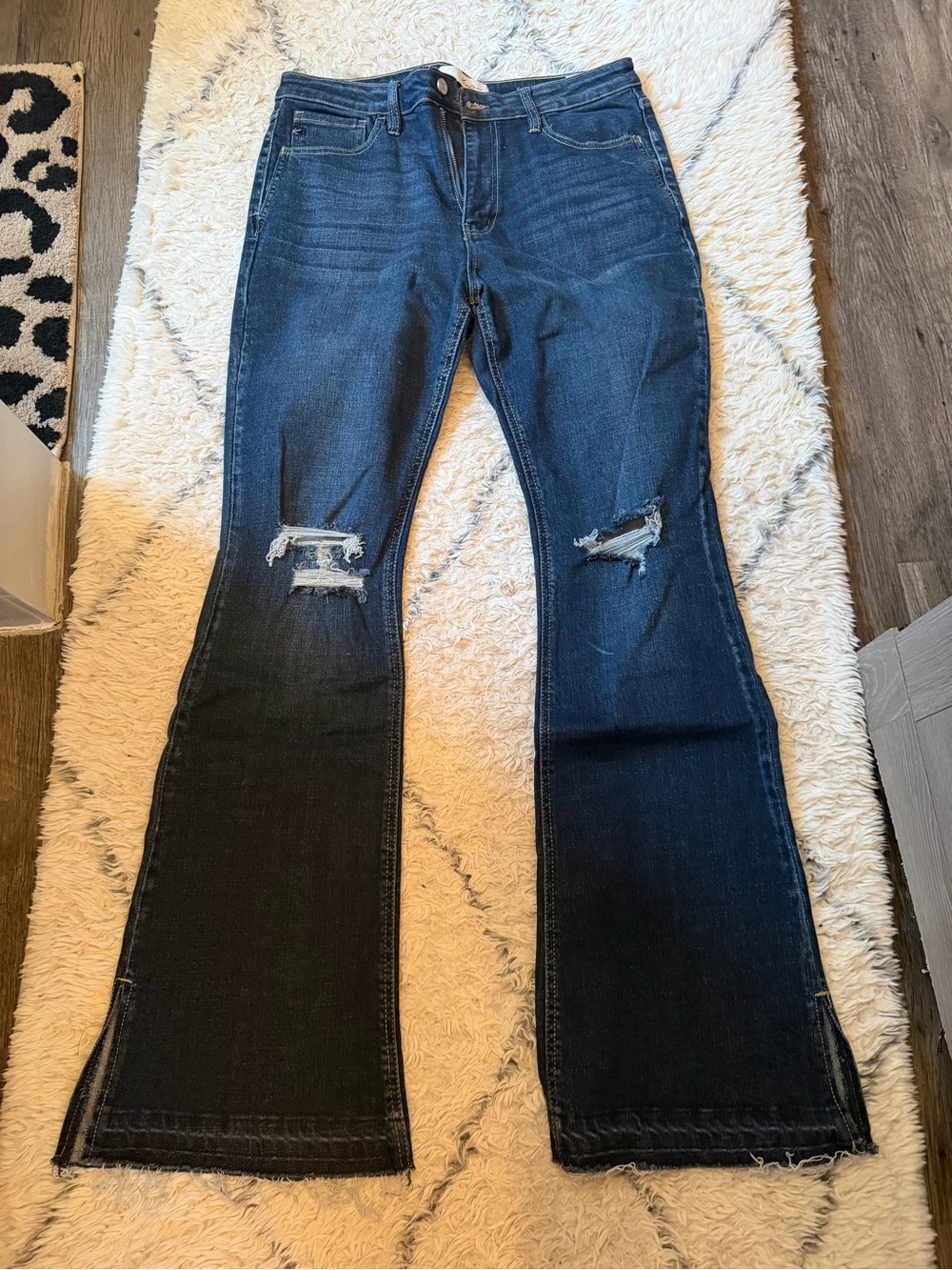 Kancan Dark Blue Distressed Flare Jeans - Women